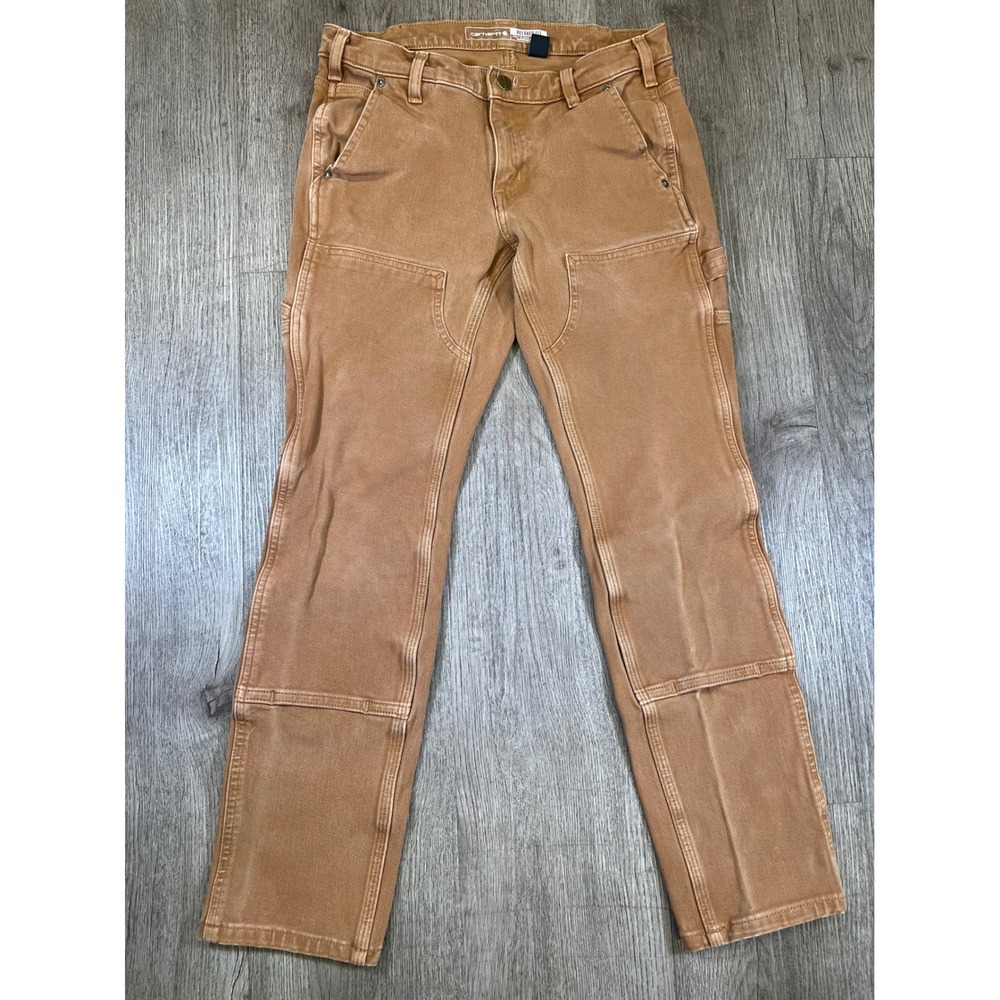 Carhartt Womens Brown Rugged Flex Relaxed Fit Double Front Work Pants 4 Regular